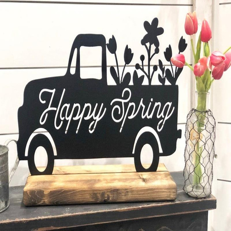 Happy Spring Metal Decor Spring Metal Sign Farmhouse Shelf Decor Metal Sign Housewarming Gift Rustic Metal And Wood Farm Sign