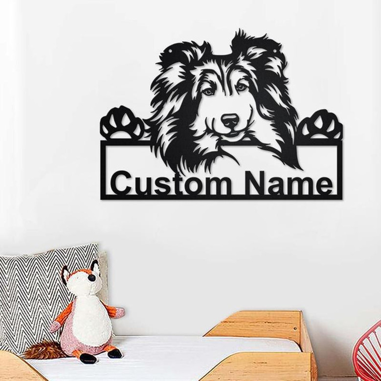 Custom Shetland Sheepdog Dog Metal Wall Art, Personalized Shetland Sheepdog Name Sign Decoration For Room, Shetland Sheepdog Home Decor