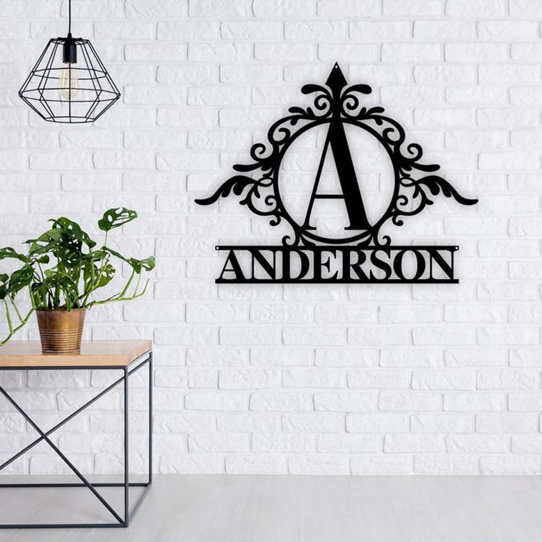 Last Name Sign EST Initial Sign, Personalized Family Name Metal, Metal Monogram, Door Hanger, Housewarming Gift, Wedding Monogram Sign