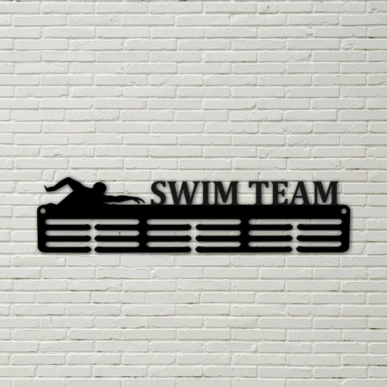 Customized Swim Team Sport Medal Hanger Metal sign - 12 Rungs for medals & Ribbons, Show Team Spirit, metal sign, art, wall decor