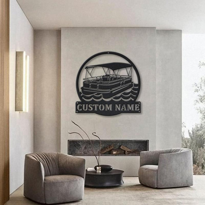 Personalized Pontoon Boat Metal Sign Art v2 | Custom Pontoon Boat Monogram Metal Sign | Pontoon Boat Gifts | Job Gift | Home Decor