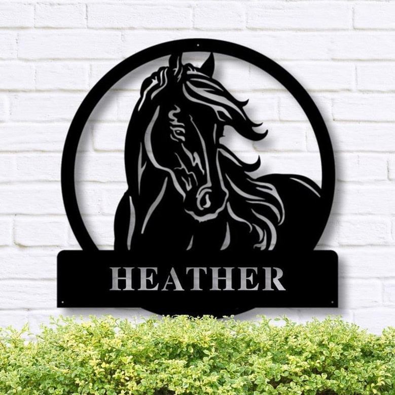 Custom Horse Sign Metal Name Sign Farmhouse Decor Outdoor Family Name Sign Outdoor Decor Metal Sign Personalized Metal Horse Sign