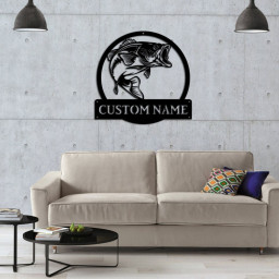 Personalized Largemouth Bass Fish Monogram Metal Sign Art, Largemouth Bass Metal Sign, Fishing Wall Art, Fishing Wall Decor