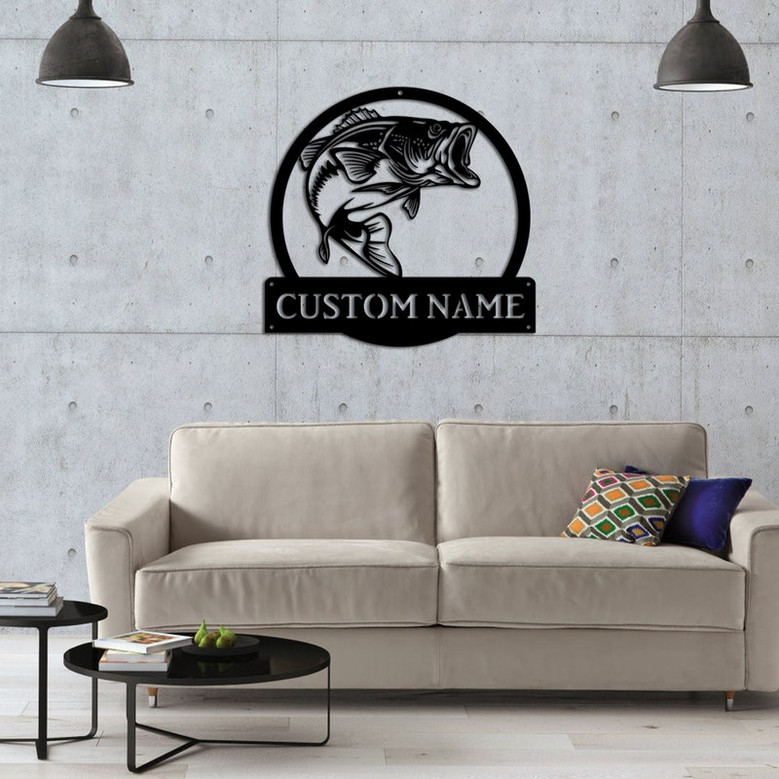 Personalized Largemouth Bass Fish Monogram Metal Sign Art, Largemouth Bass Metal Sign, Fishing Wall Art, Fishing Wall Decor