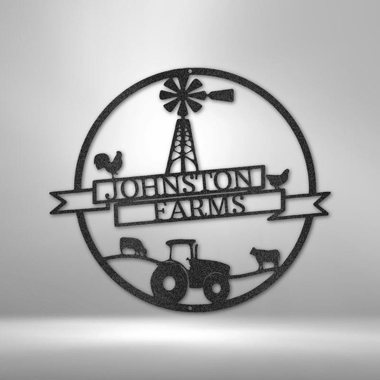 Personalized Windmill Farm Name Metal Sign Housewarming Gift Cottage Sign Wedding Gift Metal Monogram Sign Modern Metal Decor Sign