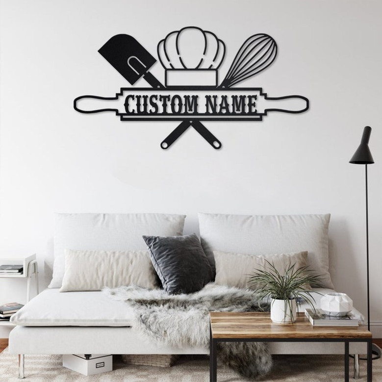 Custom Baking Metal Wall Art, Personalized Baker Name Sign Decoration For Room, Baking Home Decor, Custom Baking, Custom Baker Shop Name