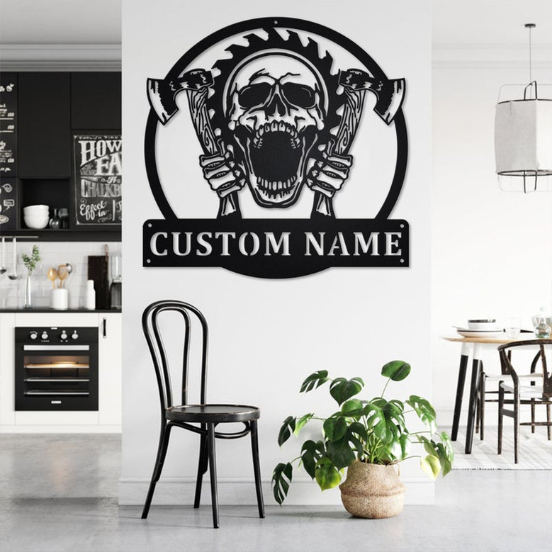 Custom Lumberjack Skull Metal Wall Art,Personalized Lumberjack Name Sign Decoration For Room, Lumberjack Metal Home Decor, Custom Lumberjack