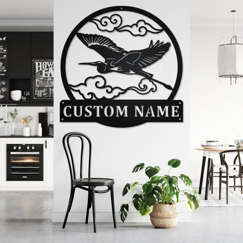 Custom Heron Flying Metal Wall Art, Personalized Heron Name Sign Decoration For Room, Heron Home Decor, Custom Heron, Heron Metal Decor
