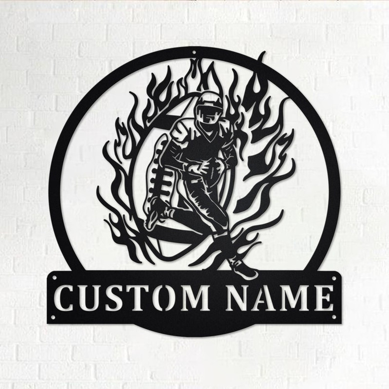 Custom Flaming Football Player Metal Wall Art, Personalized Football Player Name Sign Decoration For Room, Football Player Home Decor