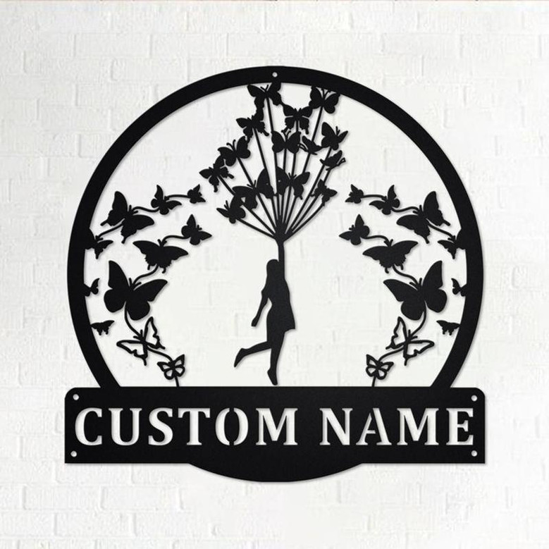 Custom Flying with Butterflies Metal Wall Art, Personalized Butterflies Name Sign Decoration For Room, Butterflies Home Decor, Butterflies