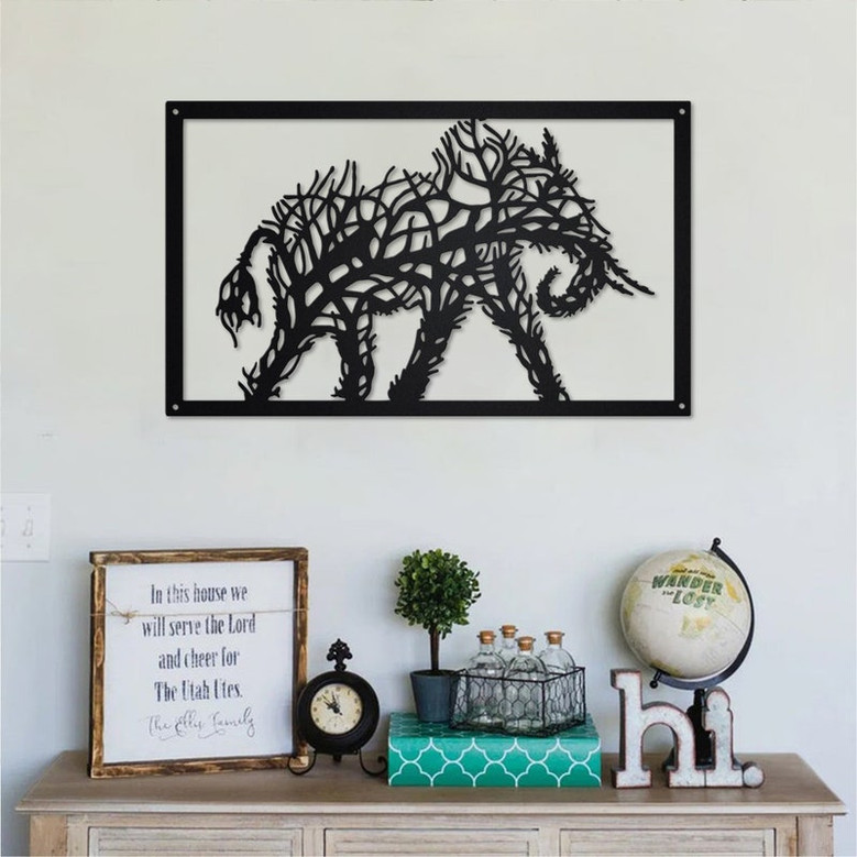 Elephant Tree Metal Sign | Elephant Tree Metal Wall Art | Elephant Tree Metal wall Decor | Elephant Lover Gift | Elephant Tree Decor