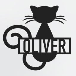 Cat Sign With Custom Name, Personalized Metal Wall Art Of Curly Tailed Cat Sitting Pretty