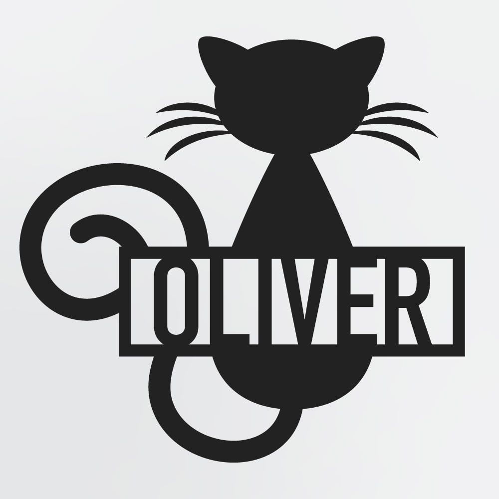 Cat Sign With Custom Name, Personalized Metal Wall Art Of Curly Tailed Cat Sitting Pretty