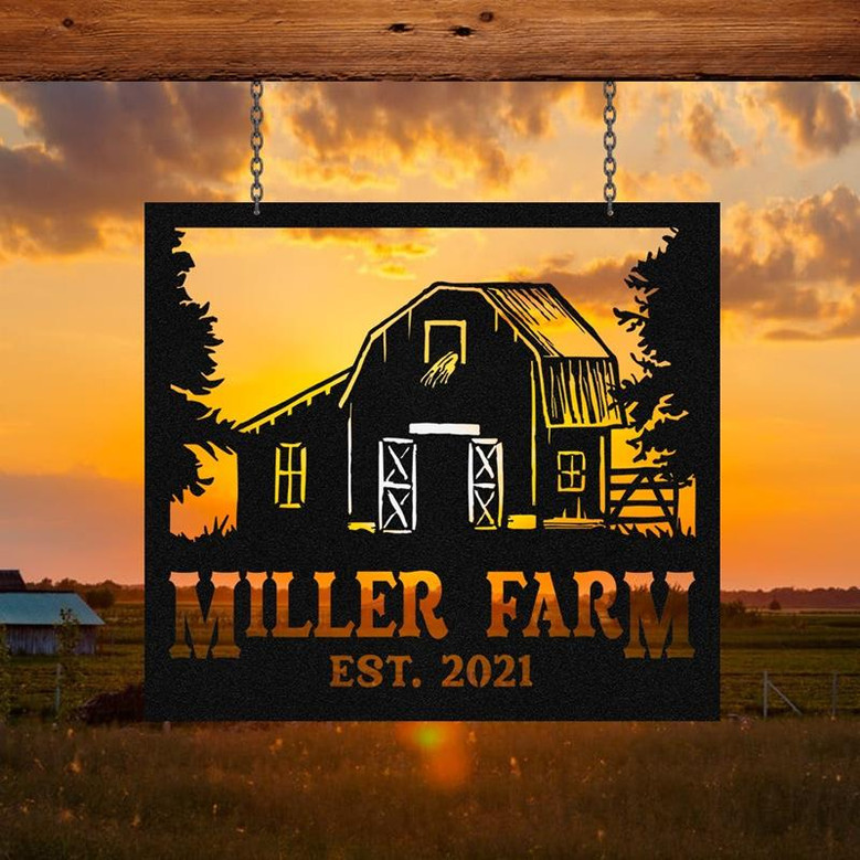 Personalized Metal Farm Sign Barn Monogram Custom Outdoor Farmhouse Ranch Stable Front Gate Wall Decor Art Gift