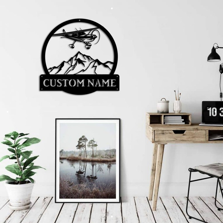 Personalized Airplane Monogram Metal Sign Art, Custom Airplane Metal Sign, Airplane Lover Sign Decoration For Living Room
