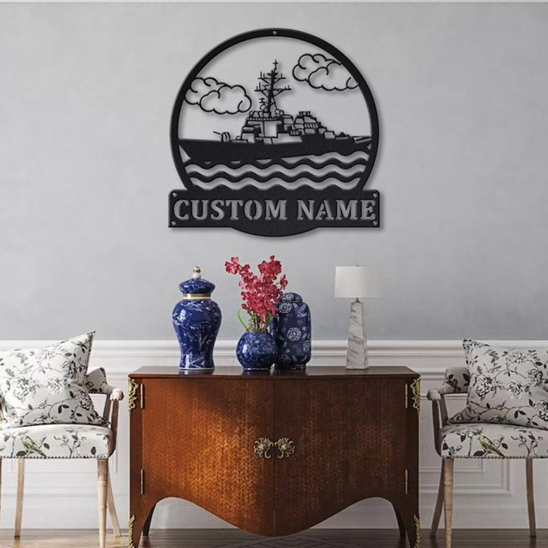Personalized Destroyer Ship Monogram Metal Sign Art | Custom Destroyer Ship Metal Sign | Destroyer Ship Gifts Funny