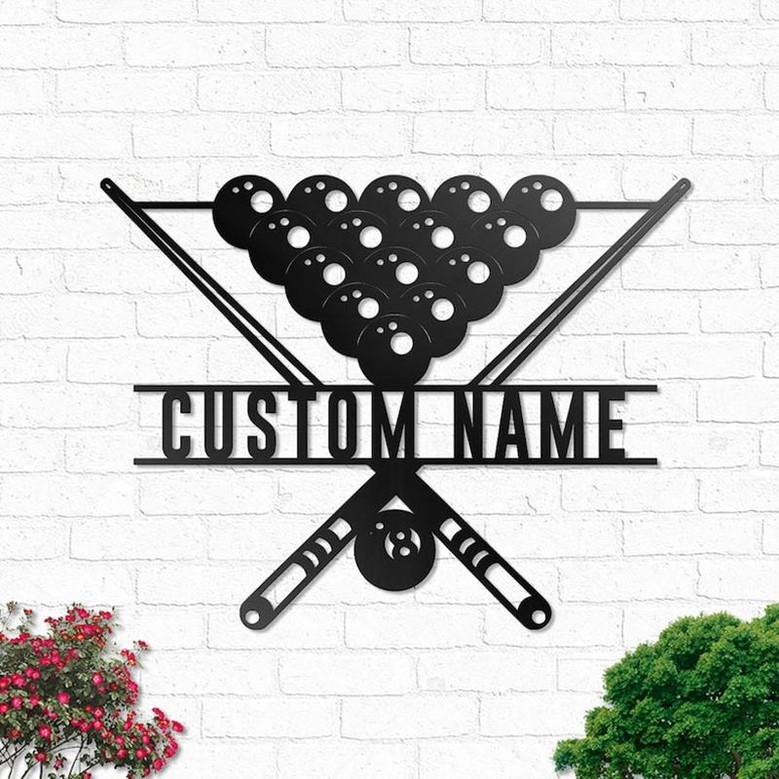 Custom Billiards Metal Wall Art, Personalized Billiards Room Name Sign Decoration, Snooker Pool Player Home Decor