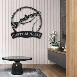 Personalized Mullet Fishing Fish Pole Monogram Metal Sign Art Mullet Fishing Metal Sign Fishing Lover Sign Decoration For Living Room