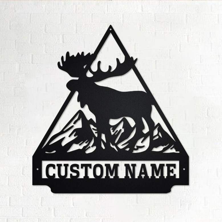 Custom Moose Triangle Metal Wall Art, Personalized Moose Name Sign Decoration For Room, Moose Home Decor, Custom Moose, Moose Metal Decor