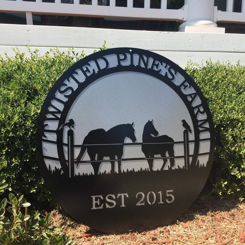 Personalized Horse & Raven Farm Sign Cut Metal Sign Metal Wall Art Metal House Sign