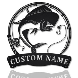 Personalized Mahi-Mahi Fishing Fish Pole Metal Sign Art | Custom Mahi-Mahi Fishing Metal Sign | Fishing Gifts Funny | Mahi-Mahi Fishing Gift