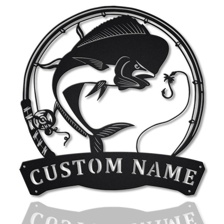 Personalized Mahi-Mahi Fishing Fish Pole Metal Sign Art | Custom Mahi-Mahi Fishing Metal Sign | Fishing Gifts Funny | Mahi-Mahi Fishing Gift
