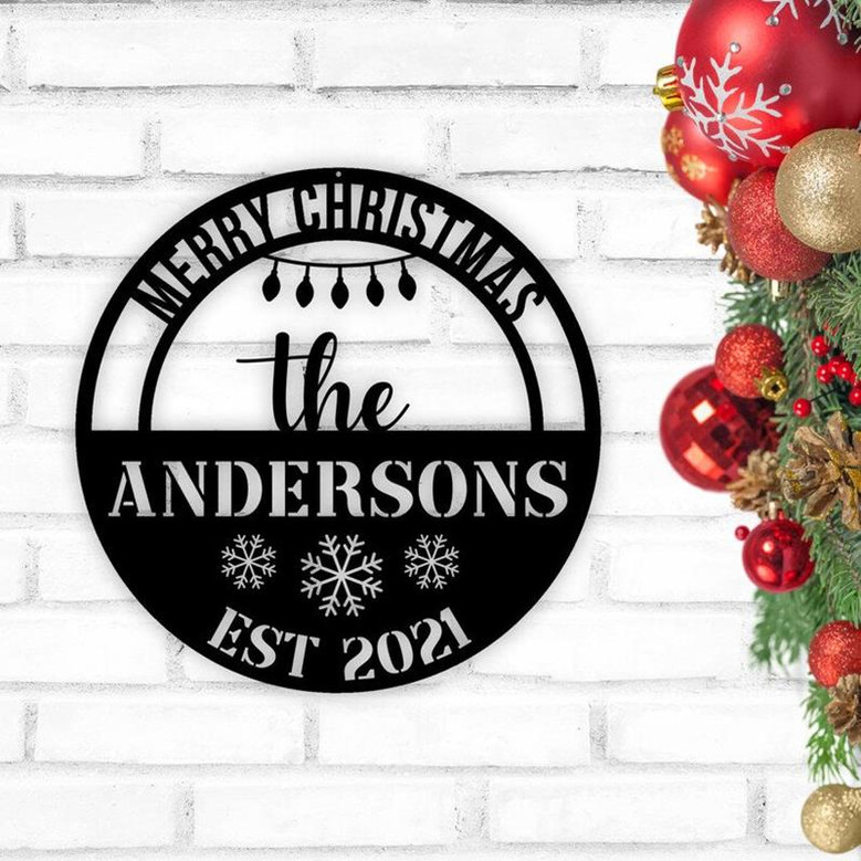 Personalized Merry Christmas Sign, Christmas Decor, Christmas Metal Sign, Family Name Christmas Sign, Outdoor Christmas Decor, Door Hanger