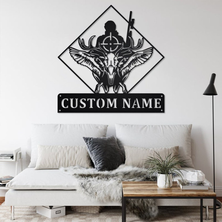 Custom Deer Duck Hunting Metal Wall Art, Personalized Hunter Name Sign Decoration For Room, Hunting Metal Home Decor, Custom Hunting