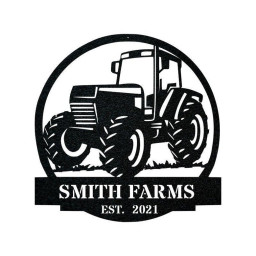 Metal Tractor Sign Monogram Farm Sign Metal Name Sign Door Hanger Housewarming Gift Wedding Monogram Anniversary Outdoor