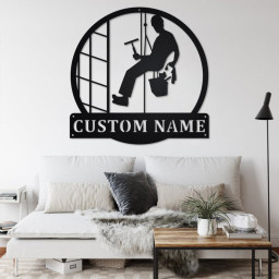 Custom Building Glass Cleaner Metal Wall Art, Personalized Glass Cleaner Name Sign Decoration For Room, Glass Cleaner Metal Home Decor