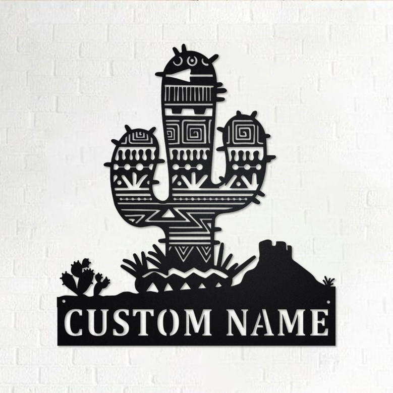 Custom Aztec Cactus Metal Wall Art, Personalized Aztec Cactus Name Sign Decoration For Room, Aztec Cactus Home Decor, Custom Aztec Cactus