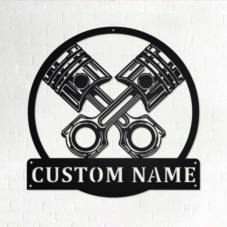 Custom Engine Piston Metal Wall Art, Personalized Mechanic Name Sign Decoration For Room,Engine Piston Metal Home Decor,Custom Engine Piston