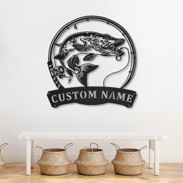 Personalized Northern Pike Fish Pole Metal Sign Art | Custom Northern Pike Fishing Metal Sign | Fishing Gifts Funny | Northern Pike Gift