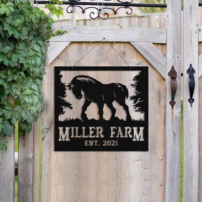 Personalized Metal Farm Sign Draft Horse Monogram Custom Outdoor Farmhouse Ranch Barn Front Gate Wall Decor Art Gift