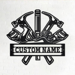 Custom Carpenter Tools Metal Wall Art, Personalized Carpenter Name Sign Decoration For Room, Carpenter Home Decor