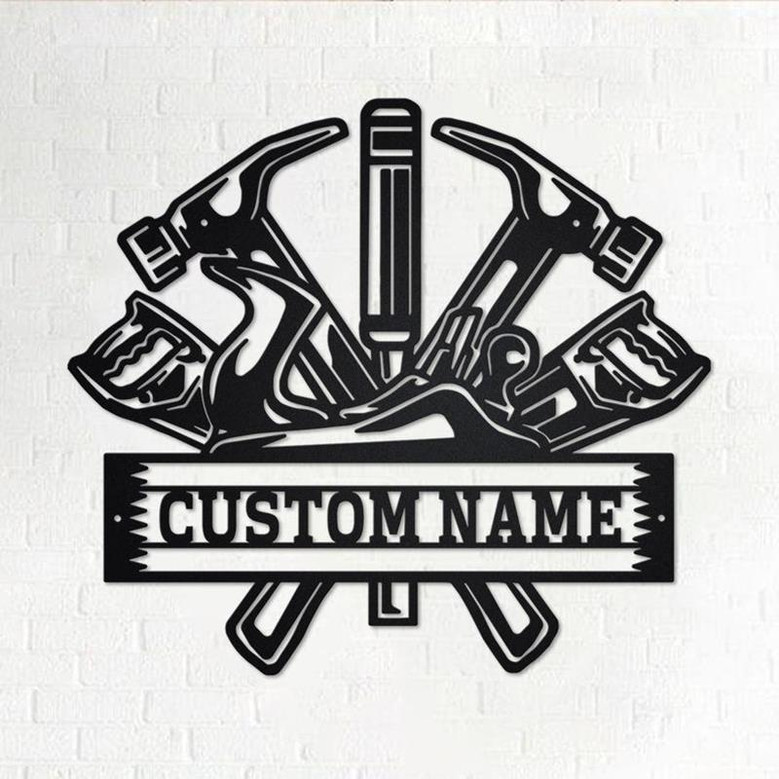Custom Carpenter Tools Metal Wall Art, Personalized Carpenter Name Sign Decoration For Room, Carpenter Home Decor