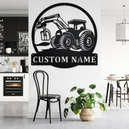 Custom Tractor Front Loader Metal Wall Art, Personalized Front Loader Name Sign Decoration For Room, Front Loader Metal Home Decor