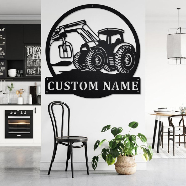 Custom Tractor Front Loader Metal Wall Art, Personalized Front Loader Name Sign Decoration For Room, Front Loader Metal Home Decor