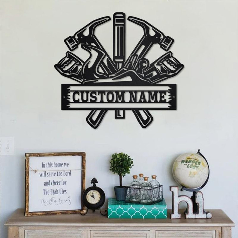 Custom Carpenter Tools Metal Wall Art, Personalized Carpenter Name Sign Decoration For Room, Carpenter Home Decor, Custom Carpenter
