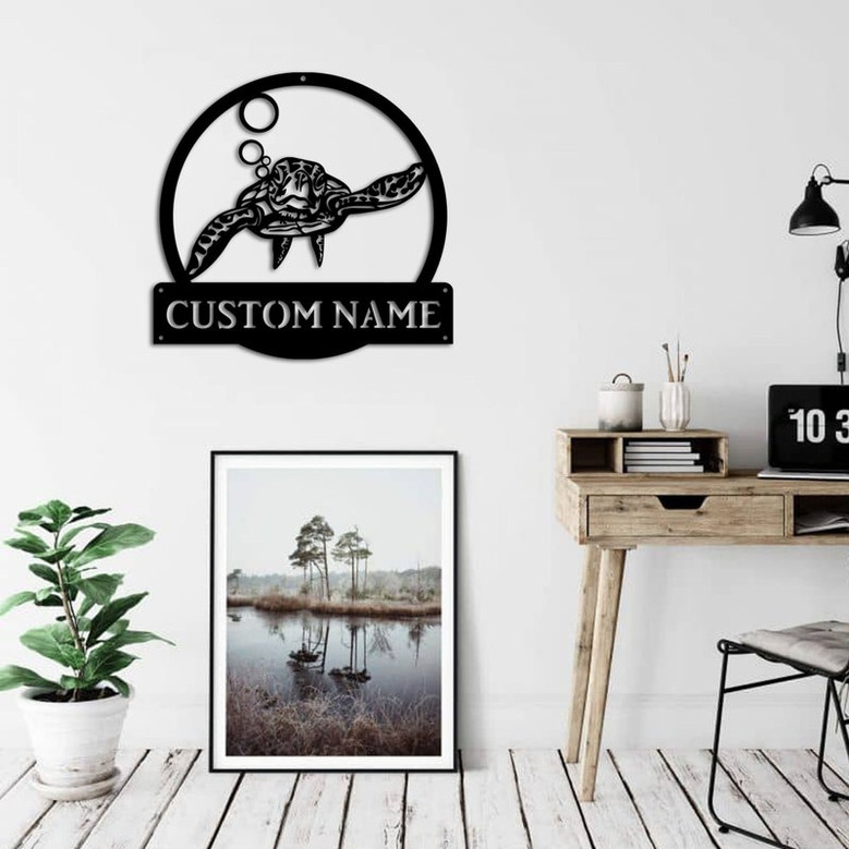 Personalized Sea Turtle Monogram Metal Sign, Custom Sea Turtle Metal Sign, Birthday Gift, Sea Turtle Gift