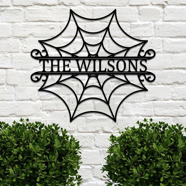 Personalized spider web art Family Metal Signs, Custom Metal Family Name Sign, Outdoor doorway wall Metal Sign, Halloween decorations, Gift