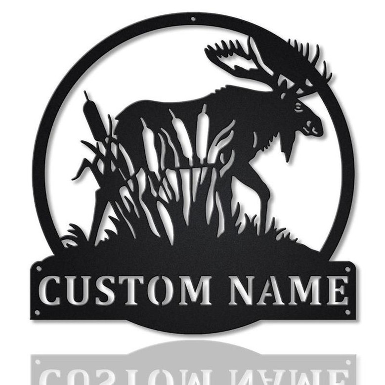 Personalized Moose with Cattails Monogram Metal Sign | Custom Moose with Cattails Metal Sign | Moose Gifts