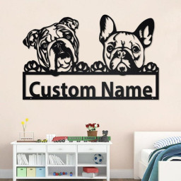 Personalized French Bulldog And English Bulldog Metal Sign | Dog Metal Wall Art | Dog Metal Wall Decor | Custom French And English Bulldog