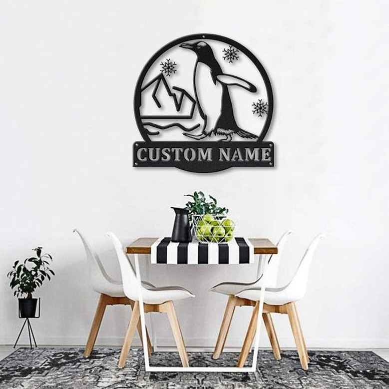 Personalized Penguin Bird Monogram Metal Sign Art | Custom Penguin Bird Metal Sign | Pets Gift | Birthday Gift