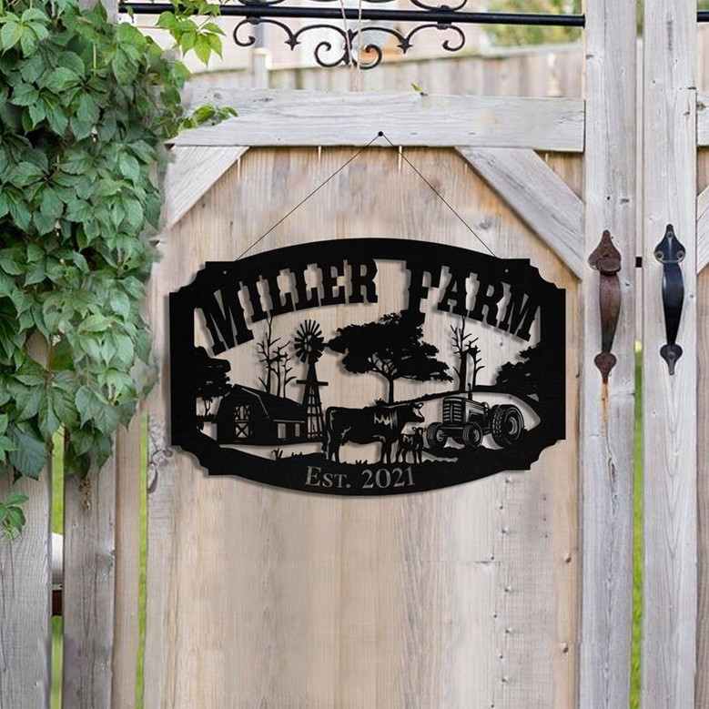 Personalized Metal Farm Sign Barn Cow Tractor Monogram Custom Outdoor Farmhouse Front Gate Entry Road Wall Decor Art Gift