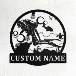 Custom Scuba Diver Metal Wall Art, Personalized Scuba Diver Name Sign Decoration For Room