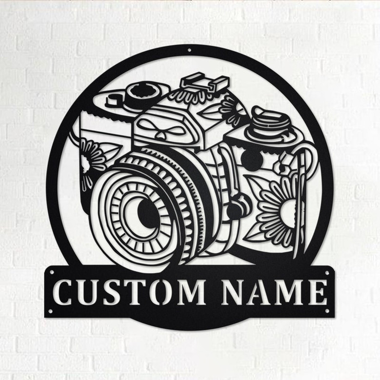 Custom Camera Zentangle Metal Wall Art, Personalized Camera Name Sign Decoration For Room, Camera Metal Home Decor, Custom Camera