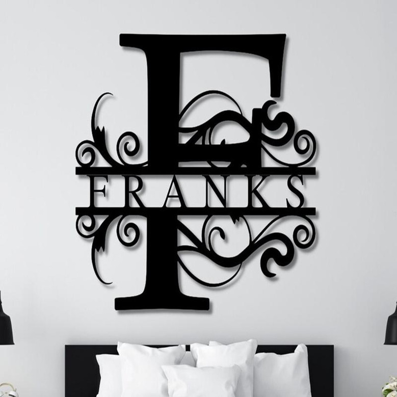 Last Name Metal Signs Personalized Metal Sign Custom Last Name Sign Family Name Sign Metal Wall Art Split Monogram Personalized Wedding Gift