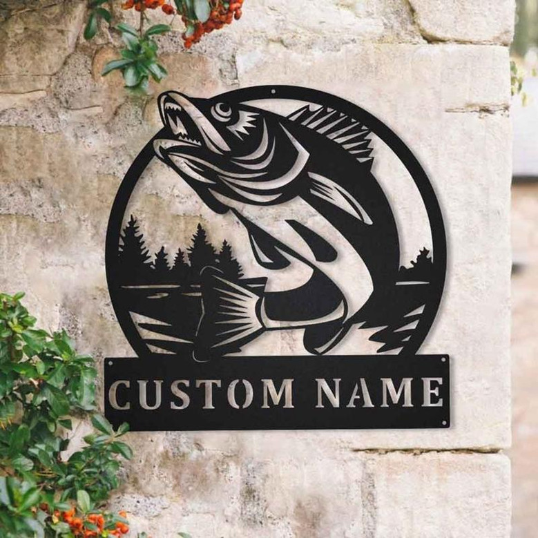 Personalized Walleye Fishing Metal Sign Art | Custom Walleye Fishing Metal Sign | Walleye Fishing Gifts for Men | Walleye Fishing Gift