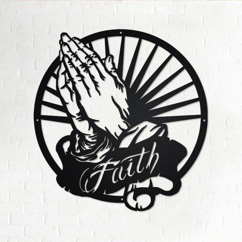 Praying Hands Metal Wall Art, Praying Hands Decoration For Room, Praying Hands Home Decor, Praying Hands Faith Metal Sign, Faith Metal Decor